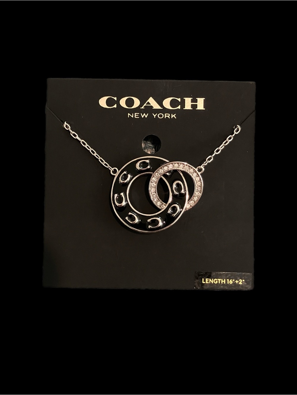 Coach Silver Necklace with Black Enamel and Pavé Circle Pendants